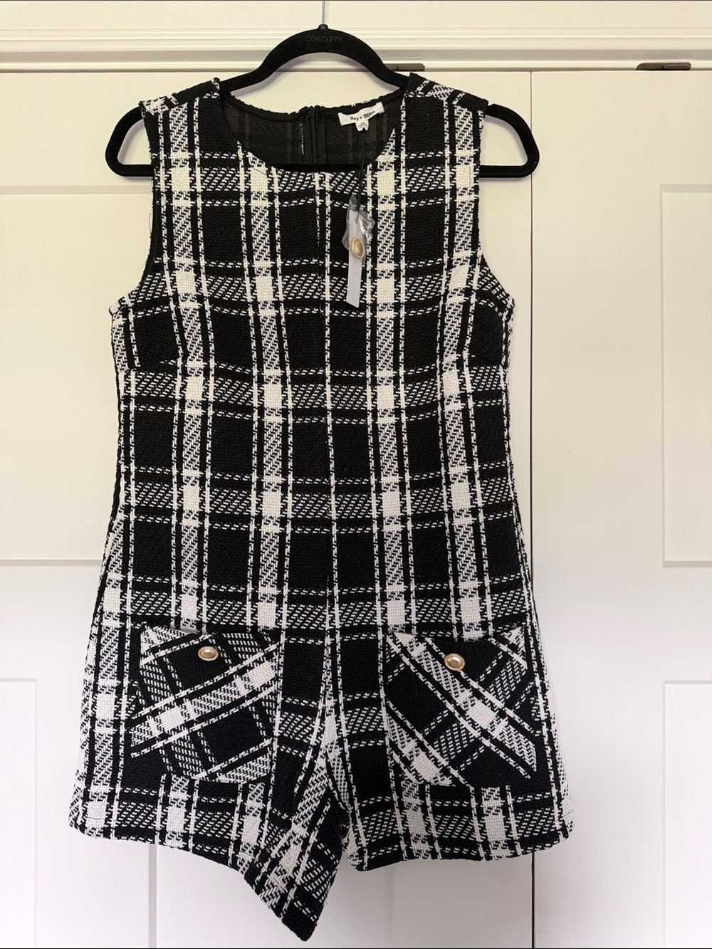Black & White Plaid Sleeveless Romper